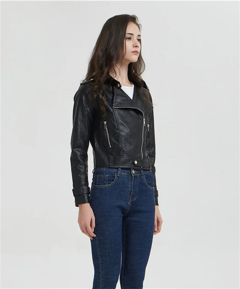 Women's Motorcycle Leather Jacket Fashion New 2025 Spring Autumn Coat Top Slim Versatile PU  Leather Outerwear Female Coat