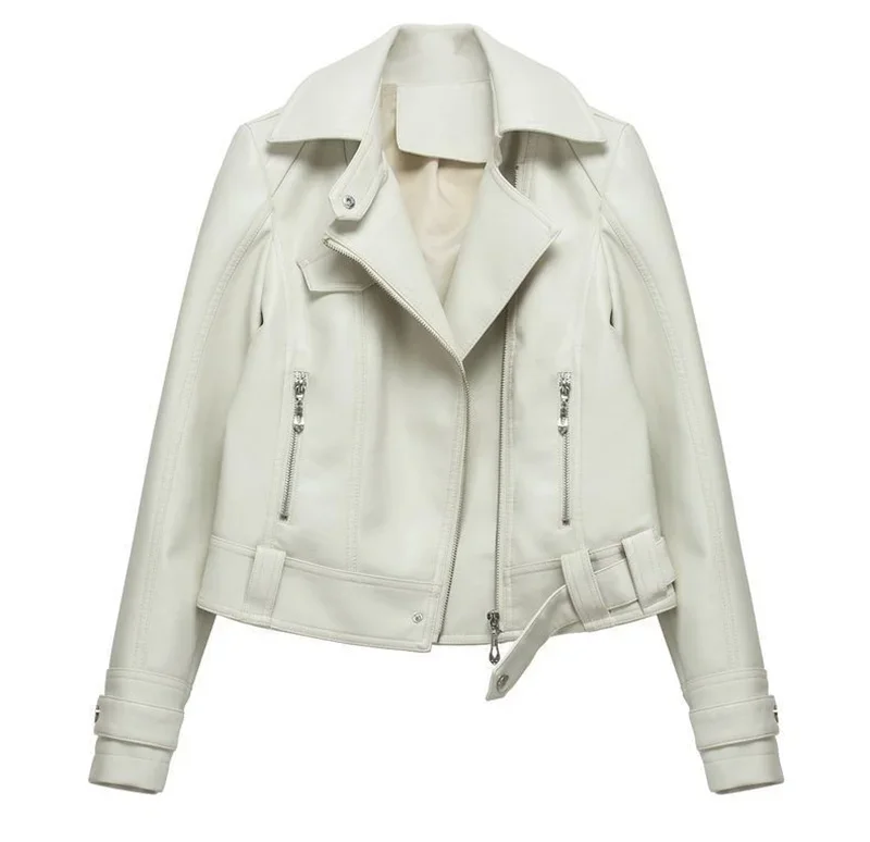 Women's Motorcycle Leather Jacket Fashion New 2025 Spring Autumn Coat Top Slim Versatile PU  Leather Outerwear Female Coat