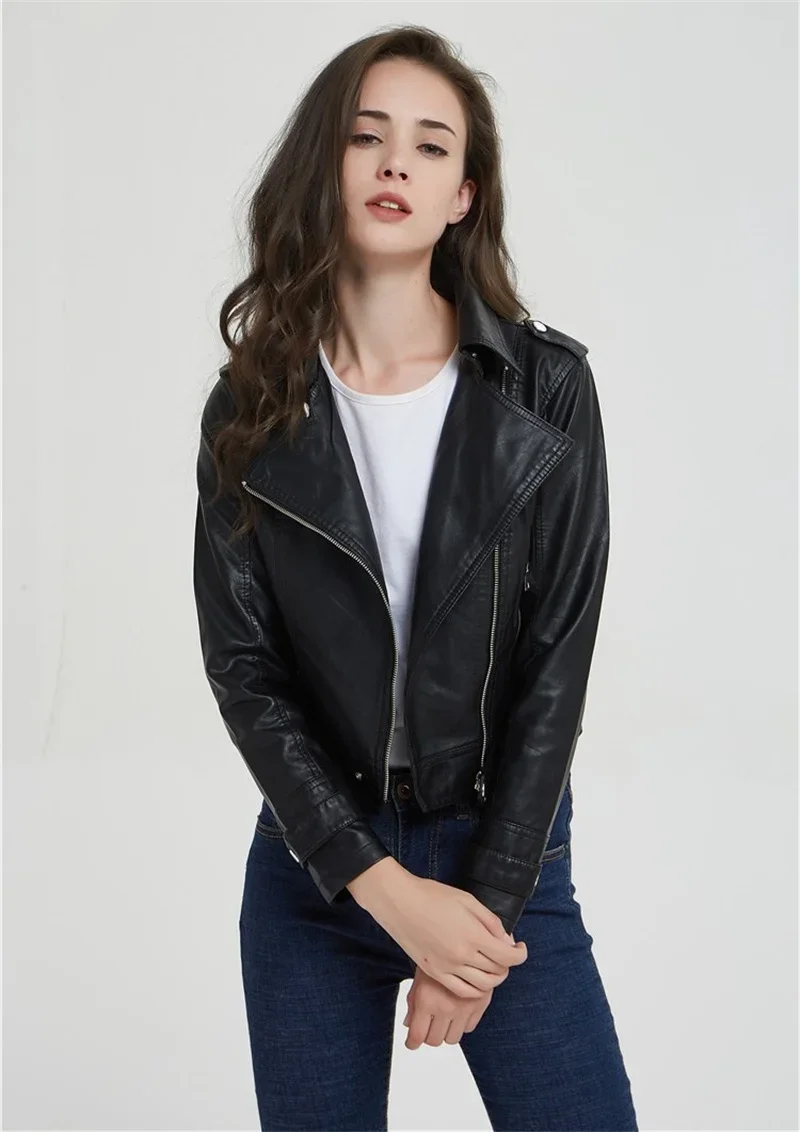Women's Motorcycle Leather Jacket Fashion New 2025 Spring Autumn Coat Top Slim Versatile PU  Leather Outerwear Female Coat