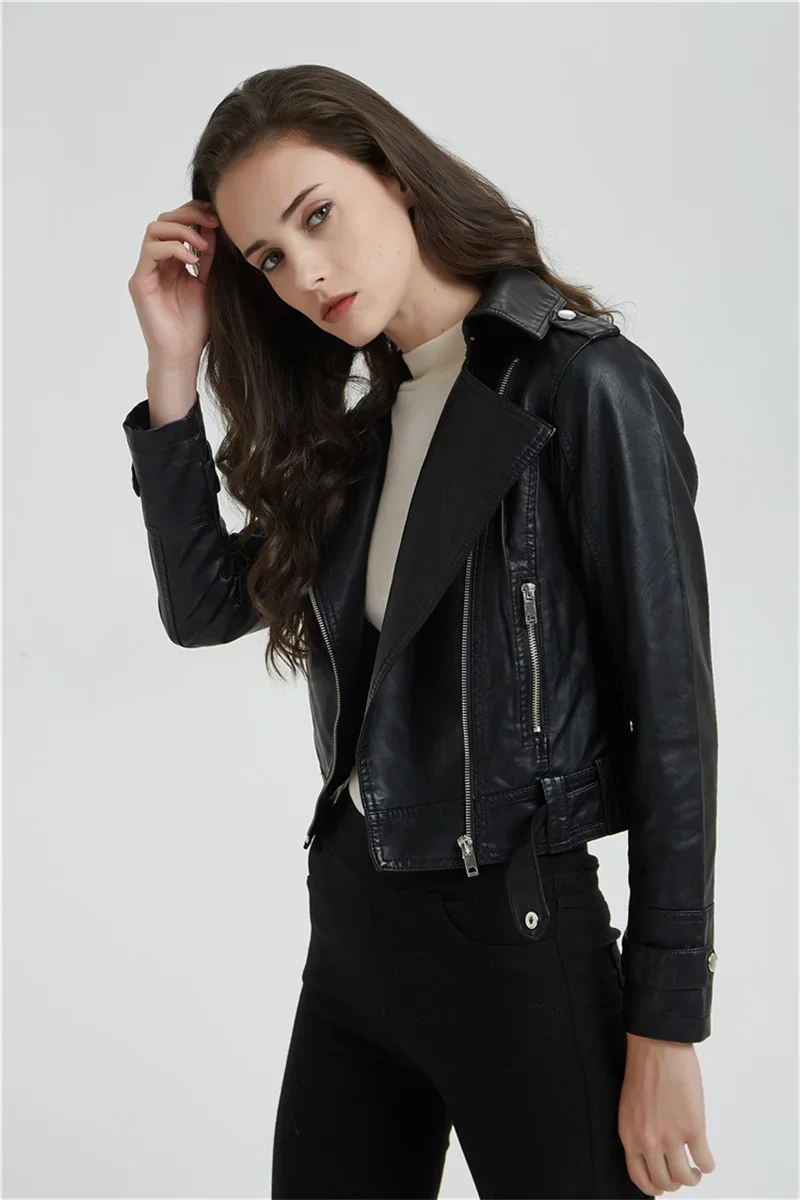 Women's Motorcycle Leather Jacket Fashion New 2025 Spring Autumn Coat Top Slim Versatile PU  Leather Outerwear Female Coat