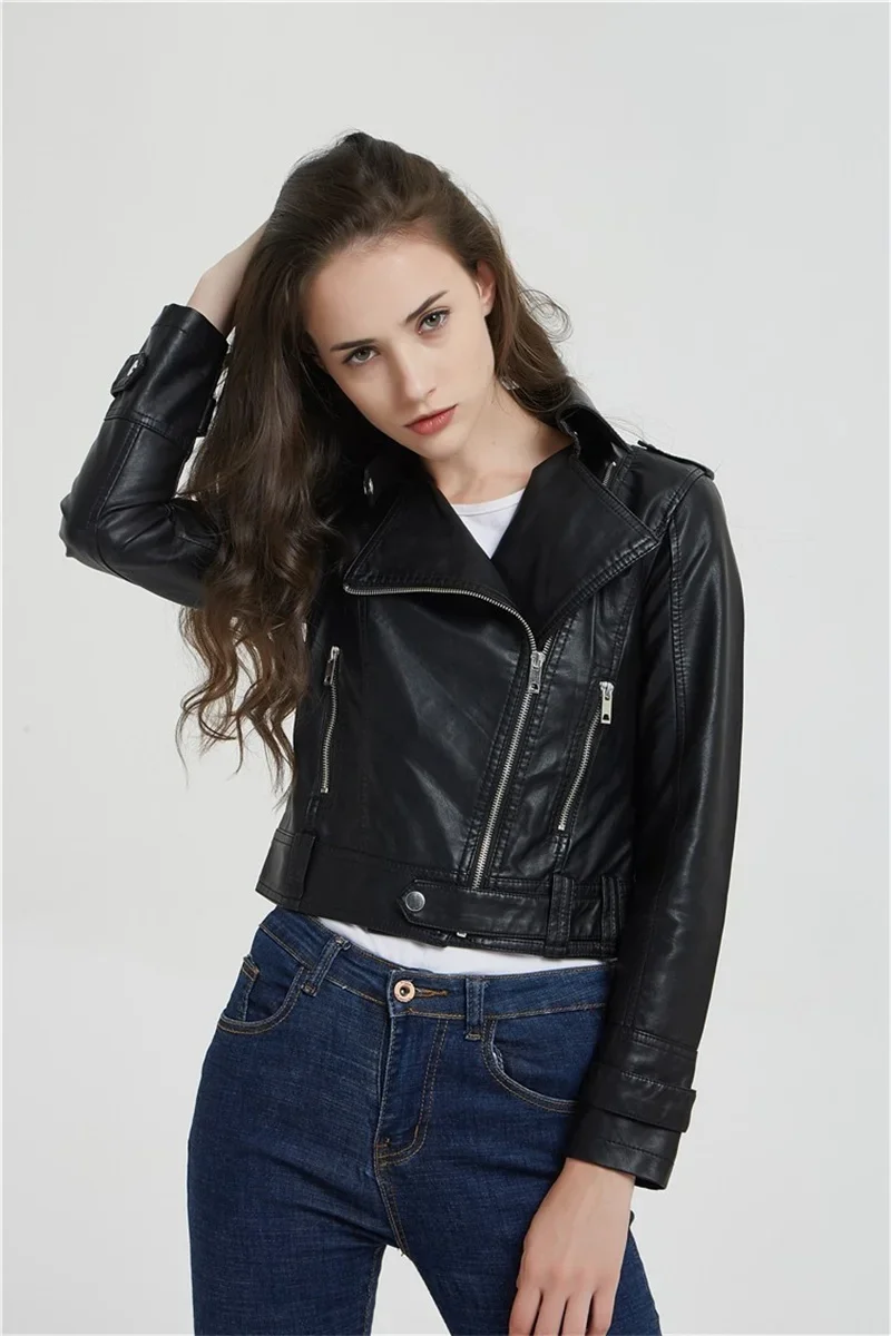 Women's Motorcycle Leather Jacket Fashion New 2025 Spring Autumn Coat Top Slim Versatile PU  Leather Outerwear Female Coat