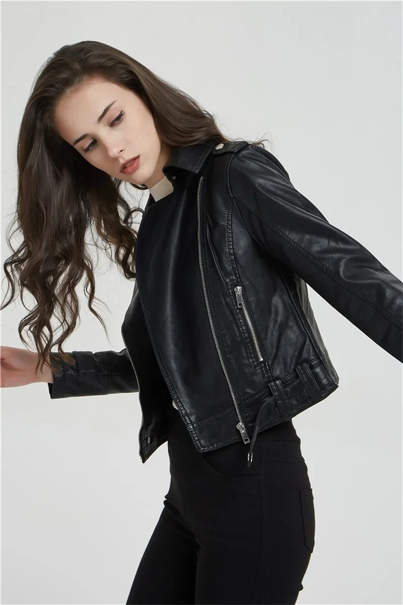 Women's Motorcycle Leather Jacket Fashion New 2025 Spring Autumn Coat Top Slim Versatile PU  Leather Outerwear Female Coat