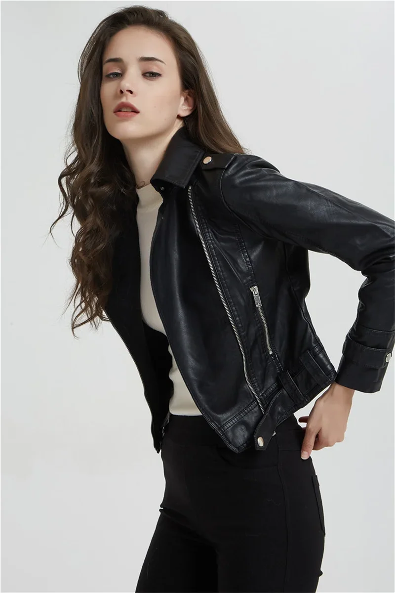 Women's Motorcycle Leather Jacket Fashion New 2025 Spring Autumn Coat Top Slim Versatile PU  Leather Outerwear Female Coat