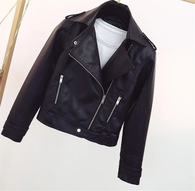 Women's Motorcycle Leather Jacket Fashion New 2025 Spring Autumn Coat Top Slim Versatile PU  Leather Outerwear Female Coat