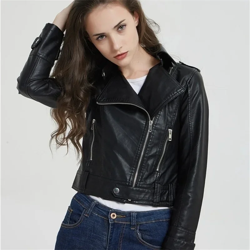 Women's Motorcycle Leather Jacket Fashion New 2025 Spring Autumn Coat Top Slim Versatile PU  Leather Outerwear Female Coat