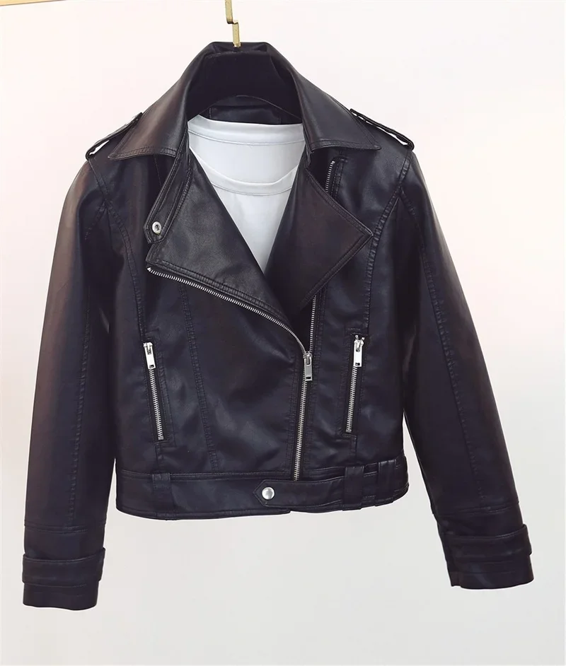 Women's Motorcycle Leather Jacket Fashion New 2025 Spring Autumn Coat Top Slim Versatile PU  Leather Outerwear Female Coat