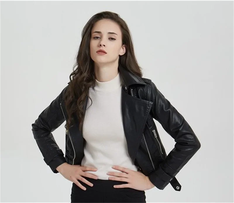 Women's Motorcycle Leather Jacket Fashion New 2025 Spring Autumn Coat Top Slim Versatile PU  Leather Outerwear Female Coat