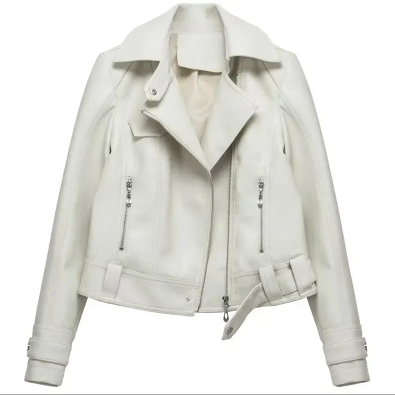 Women's Motorcycle Leather Jacket Fashion New 2025 Spring Autumn Coat Top Slim Versatile PU  Leather Outerwear Female Coat