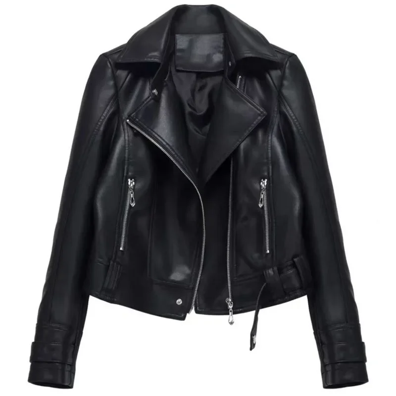 Women's Motorcycle Leather Jacket Fashion New 2025 Spring Autumn Coat Top Slim Versatile PU  Leather Outerwear Female Coat