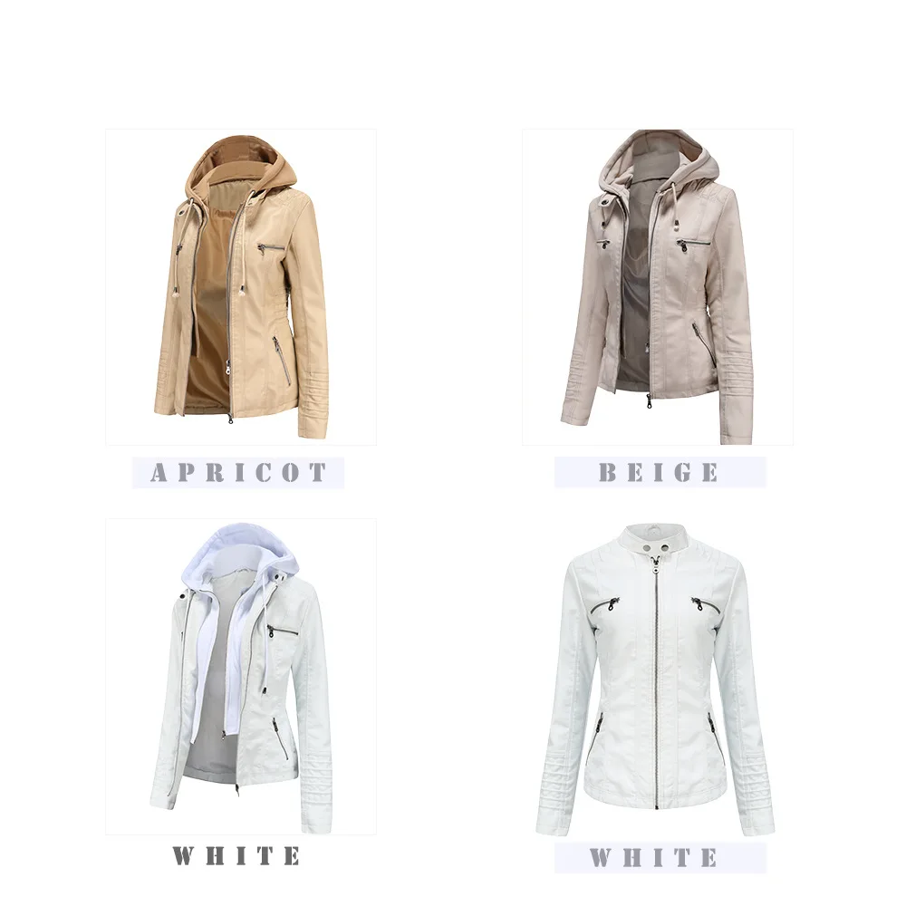 Women Faux Leather Jackets Hooded Full Sleeve Slim Fit Jacket Zipper Spliced Coats Solid Casual Streetwear Autumn 2024