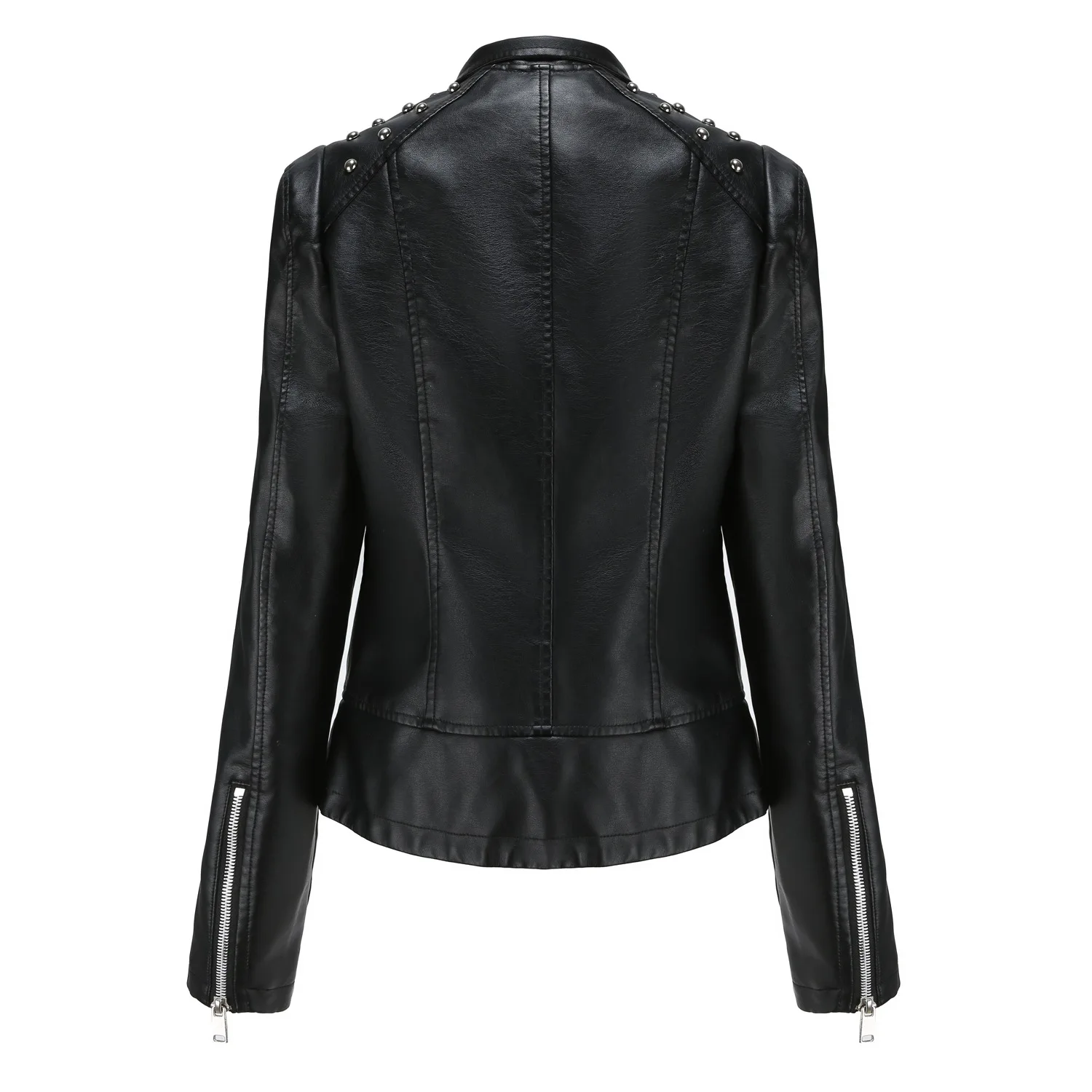 Motorcycle PU Leather Jacket for Women, Fashionable Lapel, Black Motorcycle Jacket, Zipper windproof jacket