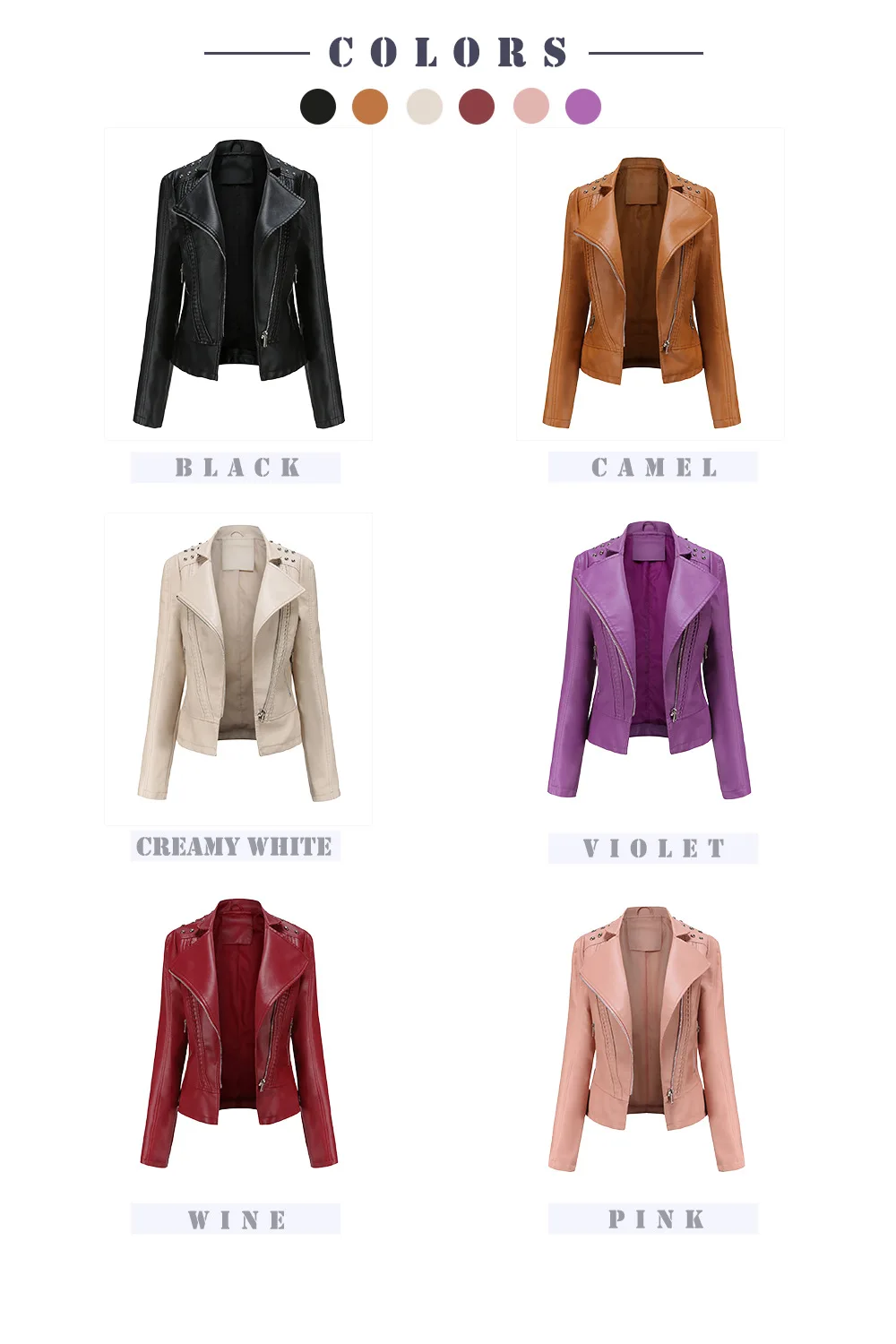 Motorcycle PU Leather Jacket for Women, Fashionable Lapel, Black Motorcycle Jacket, Zipper windproof jacket