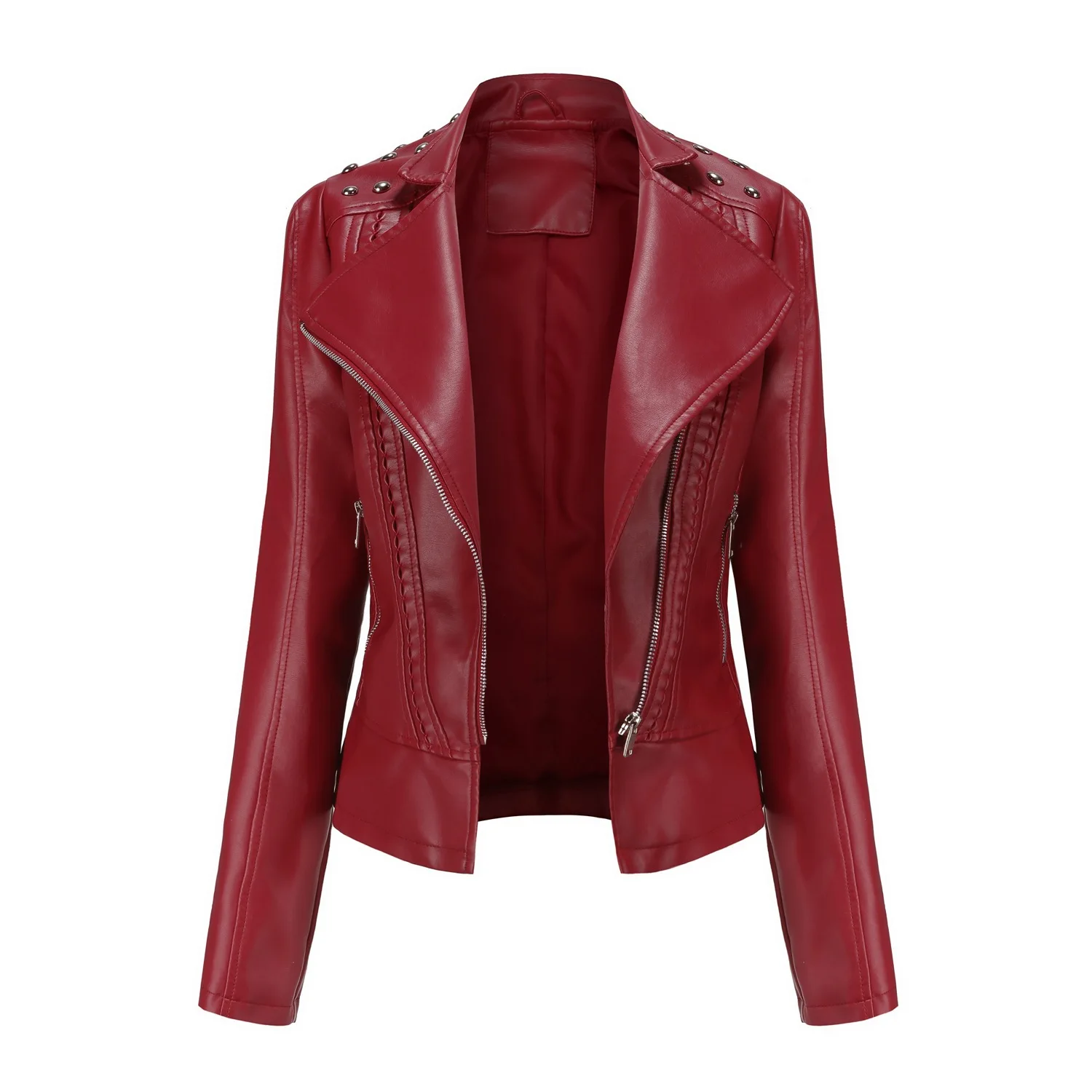 Motorcycle PU Leather Jacket for Women, Fashionable Lapel, Black Motorcycle Jacket, Zipper windproof jacket