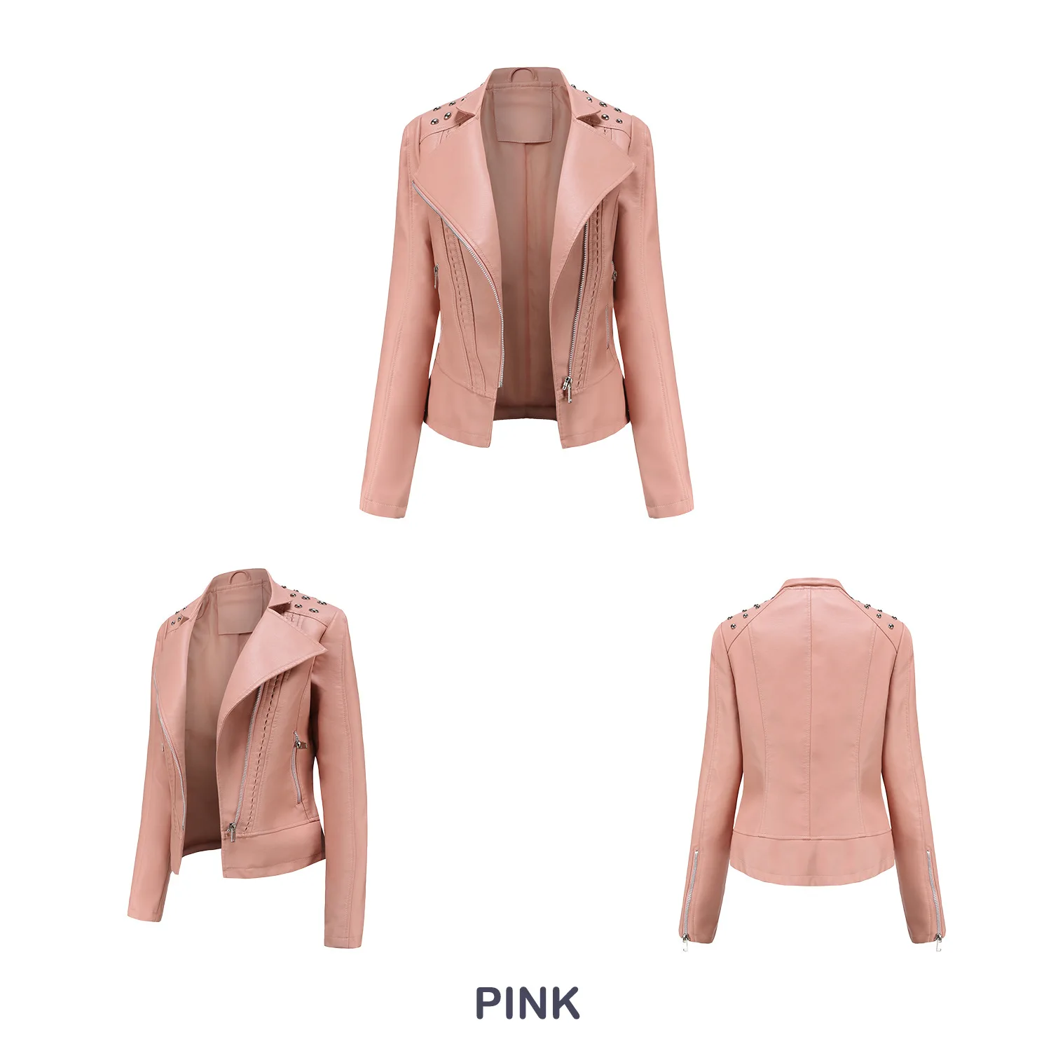 Motorcycle PU Leather Jacket for Women, Fashionable Lapel, Black Motorcycle Jacket, Zipper windproof jacket