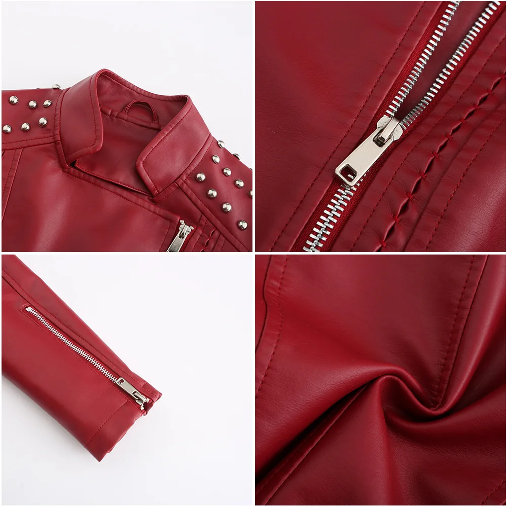 Motorcycle PU Leather Jacket for Women, Fashionable Lapel, Black Motorcycle Jacket, Zipper windproof jacket