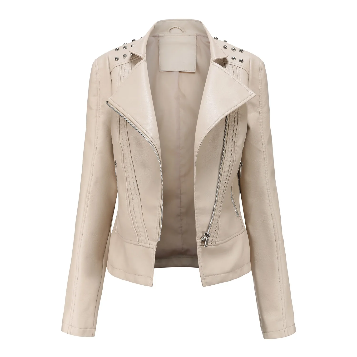 Motorcycle PU Leather Jacket for Women, Fashionable Lapel, Black Motorcycle Jacket, Zipper windproof jacket