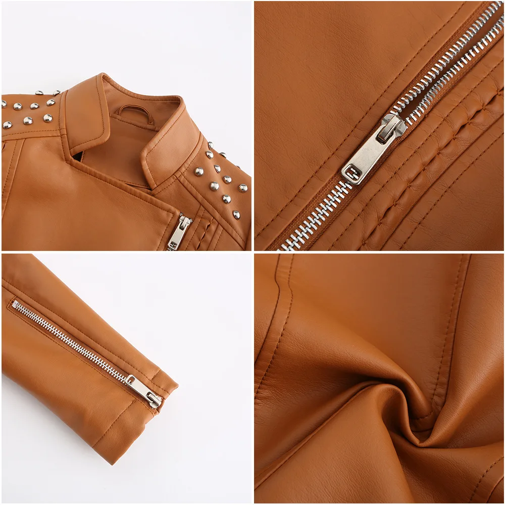 Motorcycle PU Leather Jacket for Women, Fashionable Lapel, Black Motorcycle Jacket, Zipper windproof jacket