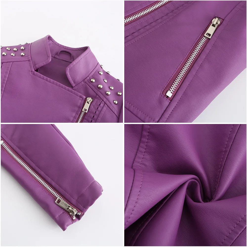 Motorcycle PU Leather Jacket for Women, Fashionable Lapel, Black Motorcycle Jacket, Zipper windproof jacket