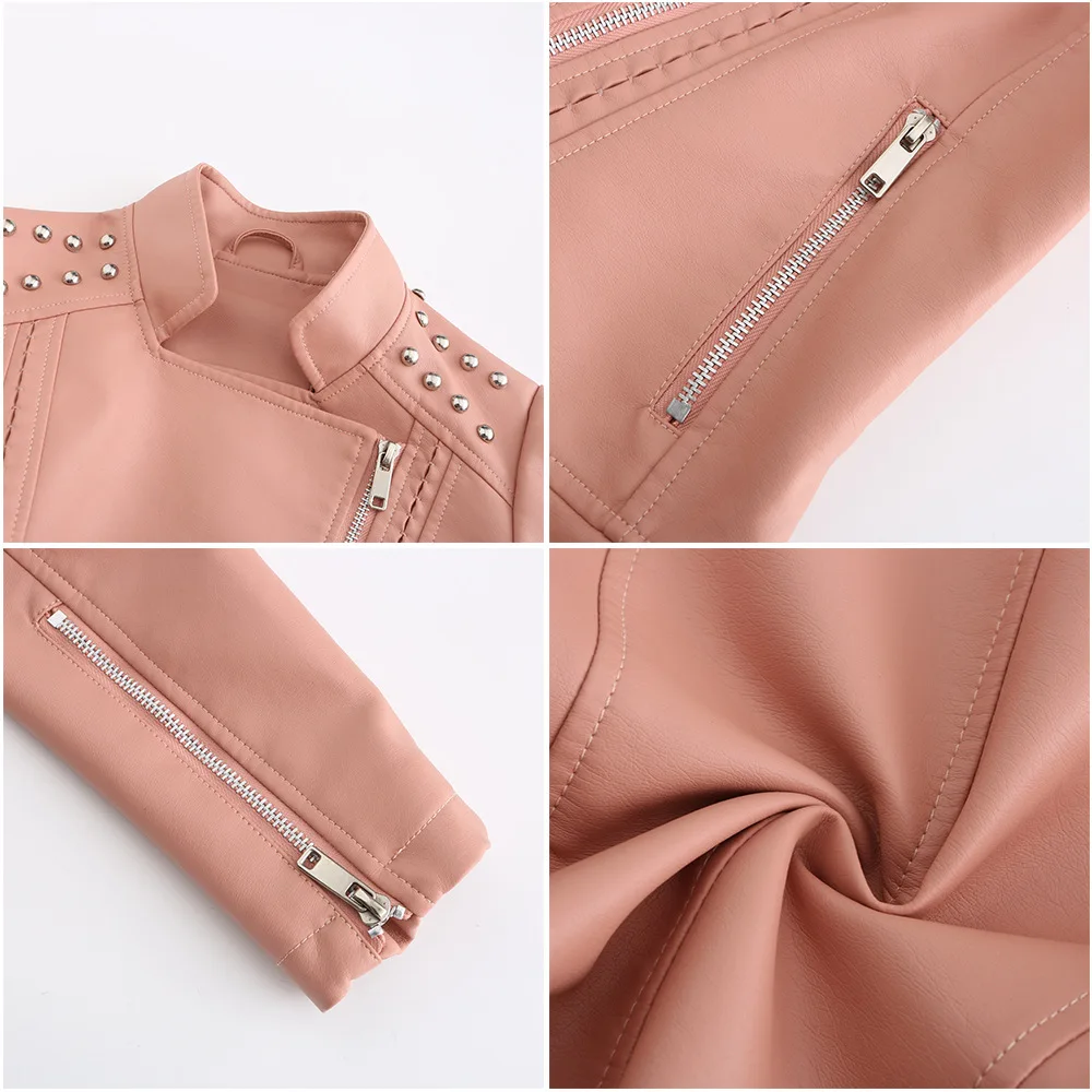Motorcycle PU Leather Jacket for Women, Fashionable Lapel, Black Motorcycle Jacket, Zipper windproof jacket