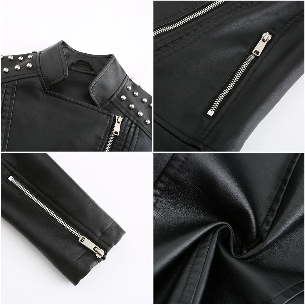 Motorcycle PU Leather Jacket for Women, Fashionable Lapel, Black Motorcycle Jacket, Zipper windproof jacket