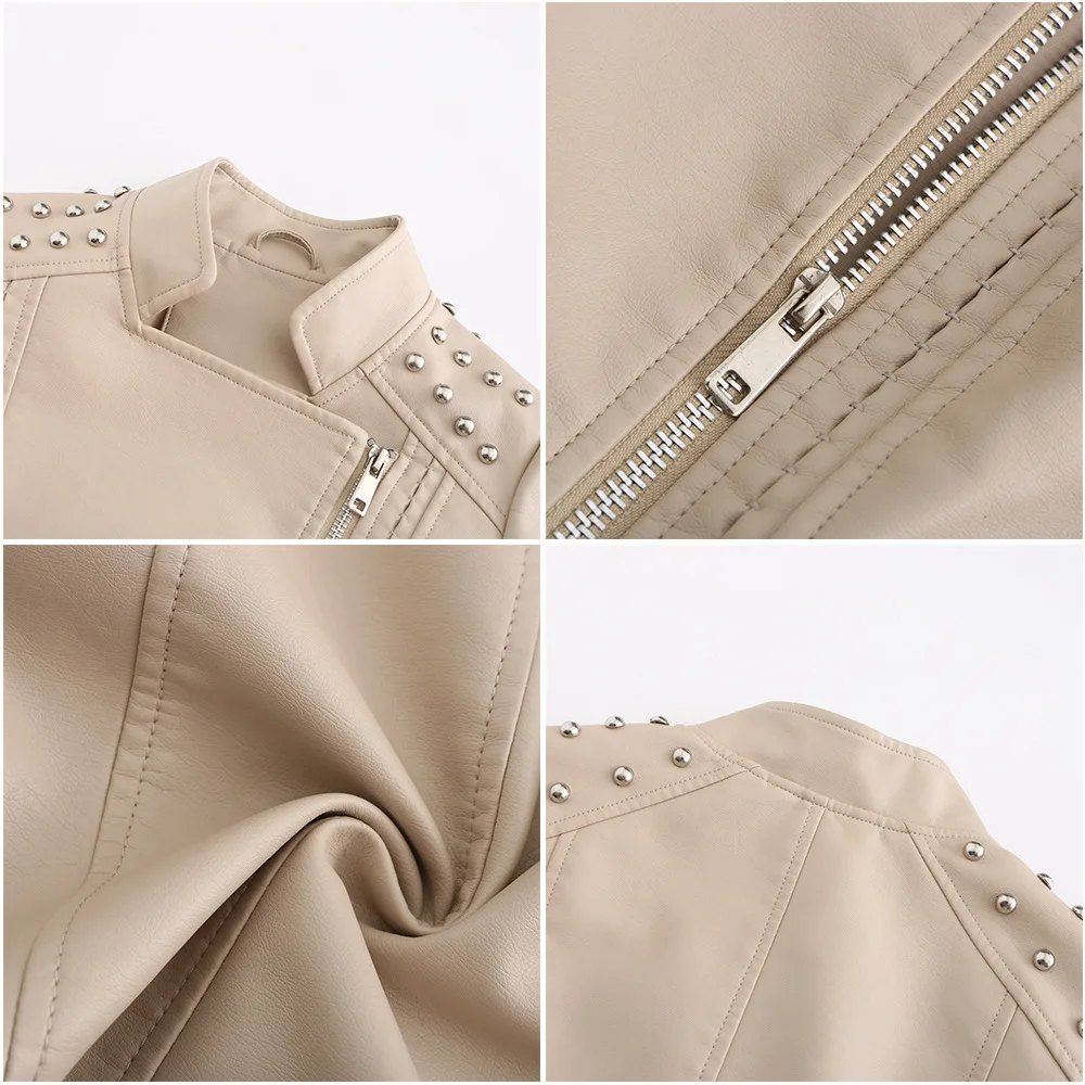 Motorcycle PU Leather Jacket for Women, Fashionable Lapel, Black Motorcycle Jacket, Zipper windproof jacket