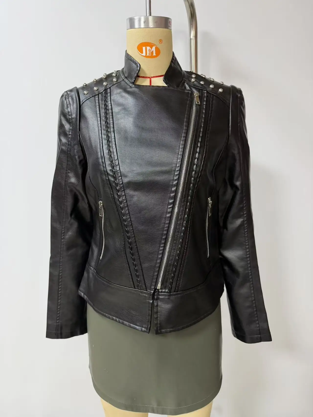 Motorcycle PU Leather Jacket for Women, Fashionable Lapel, Black Motorcycle Jacket, Zipper windproof jacket