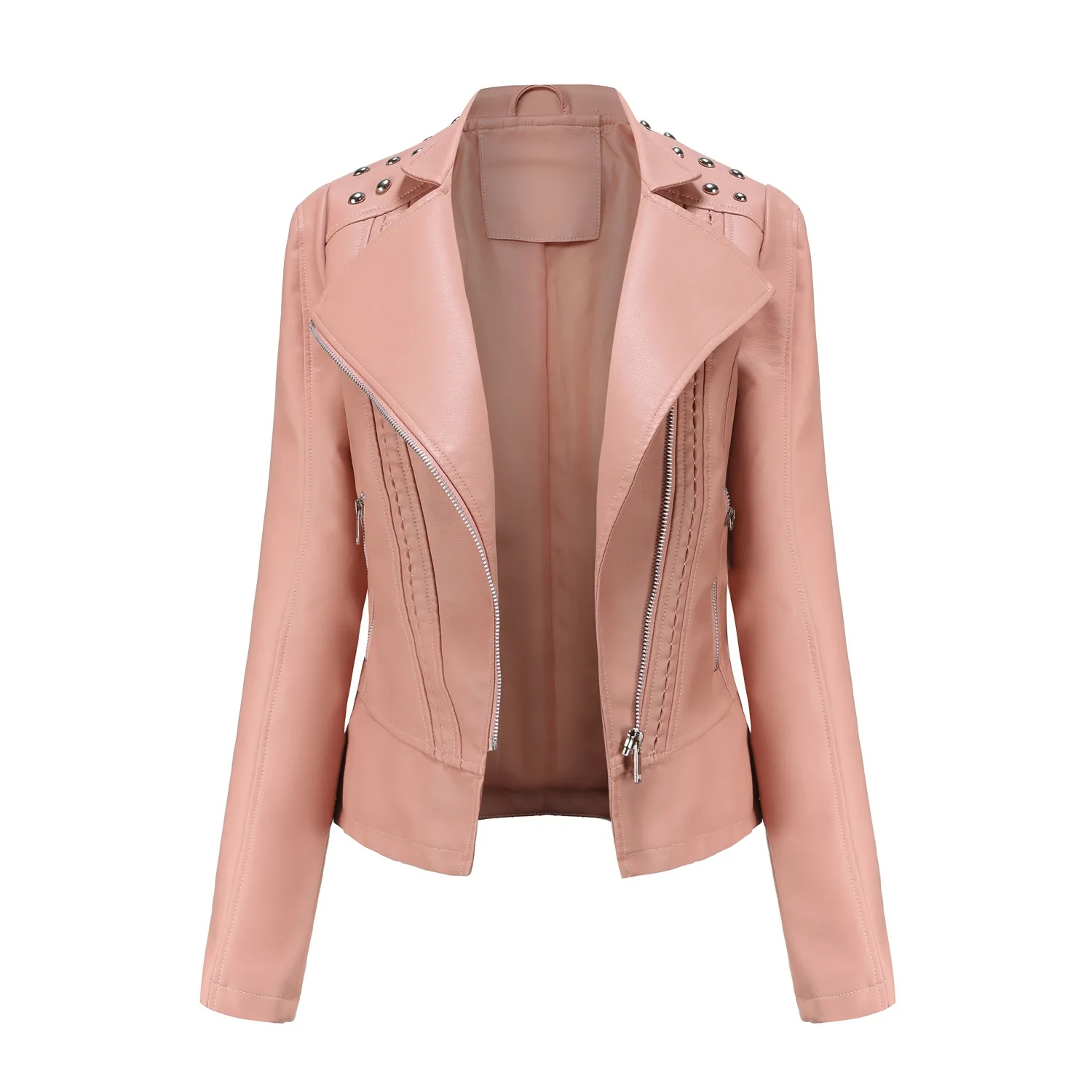 Motorcycle PU Leather Jacket for Women, Fashionable Lapel, Black Motorcycle Jacket, Zipper windproof jacket