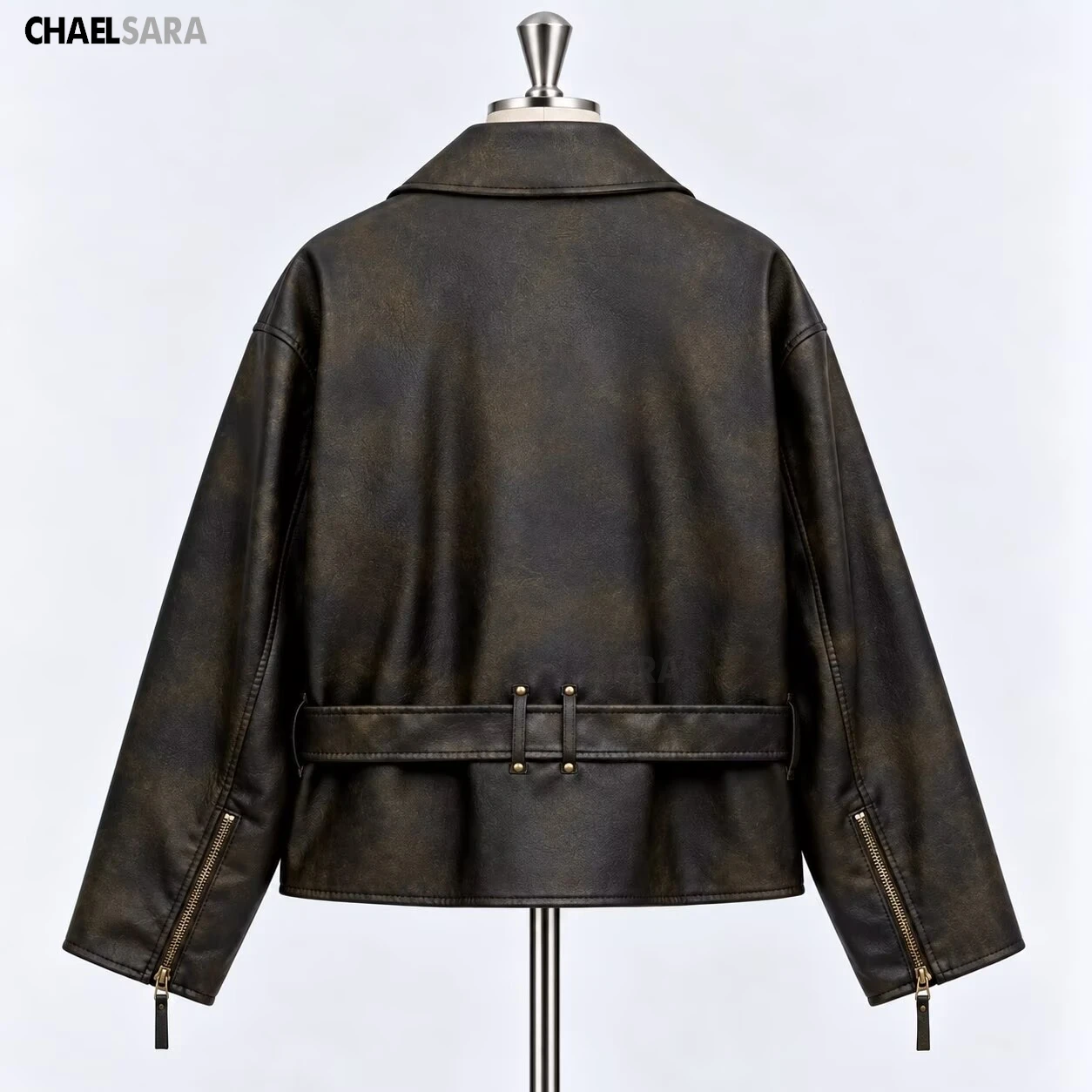 Women's High Quality 2026 Autumn New Fashion Vintage With Belt Faux Leather Jacket Coats Casual Zipper Ladies Biker Outerwear