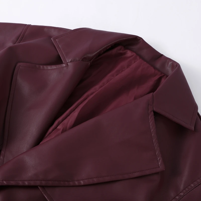 Fashion Belt Long Leather Coat Women Loose Lapel Full Sleeve Pocket Solid Overcoat 2026 Spring Autumn Lady Street Outwear New