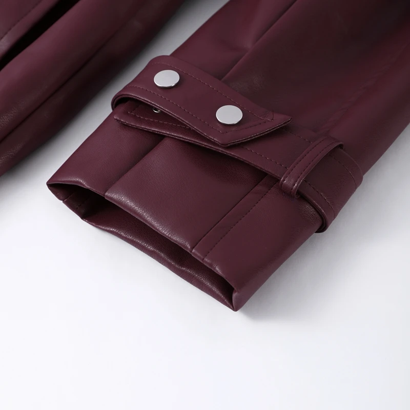 Fashion Belt Long Leather Coat Women Loose Lapel Full Sleeve Pocket Solid Overcoat 2026 Spring Autumn Lady Street Outwear New