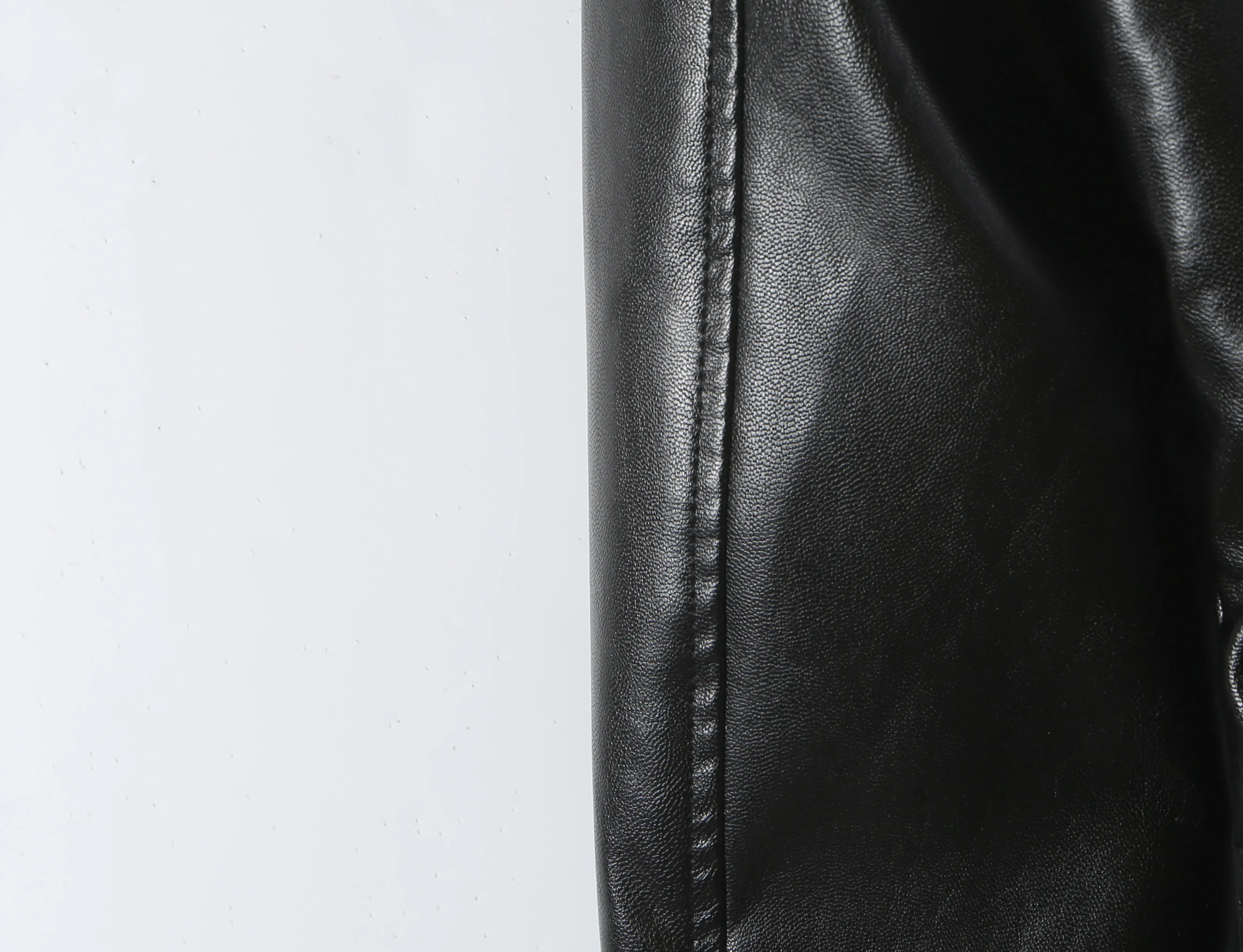 Autumn Women High Street Stand Collar Black PU Leather Blazer Slim Fit Front Hook Buttons Coat Outerwear