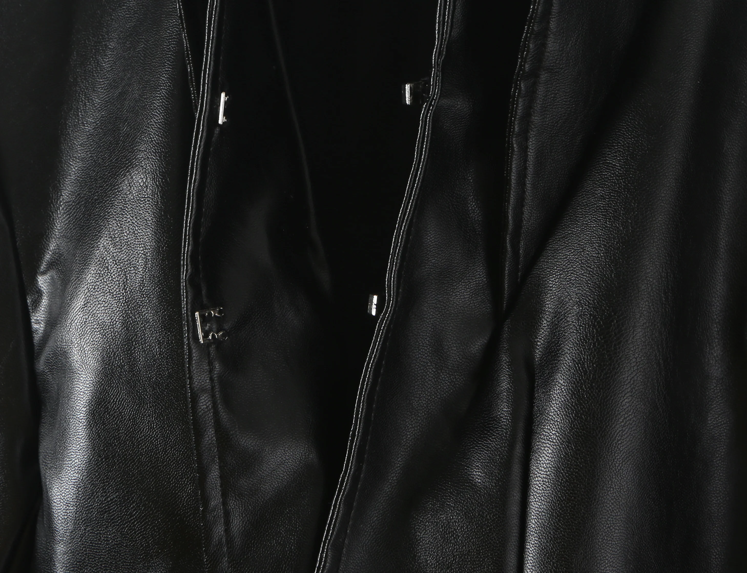 Autumn Women High Street Stand Collar Black PU Leather Blazer Slim Fit Front Hook Buttons Coat Outerwear