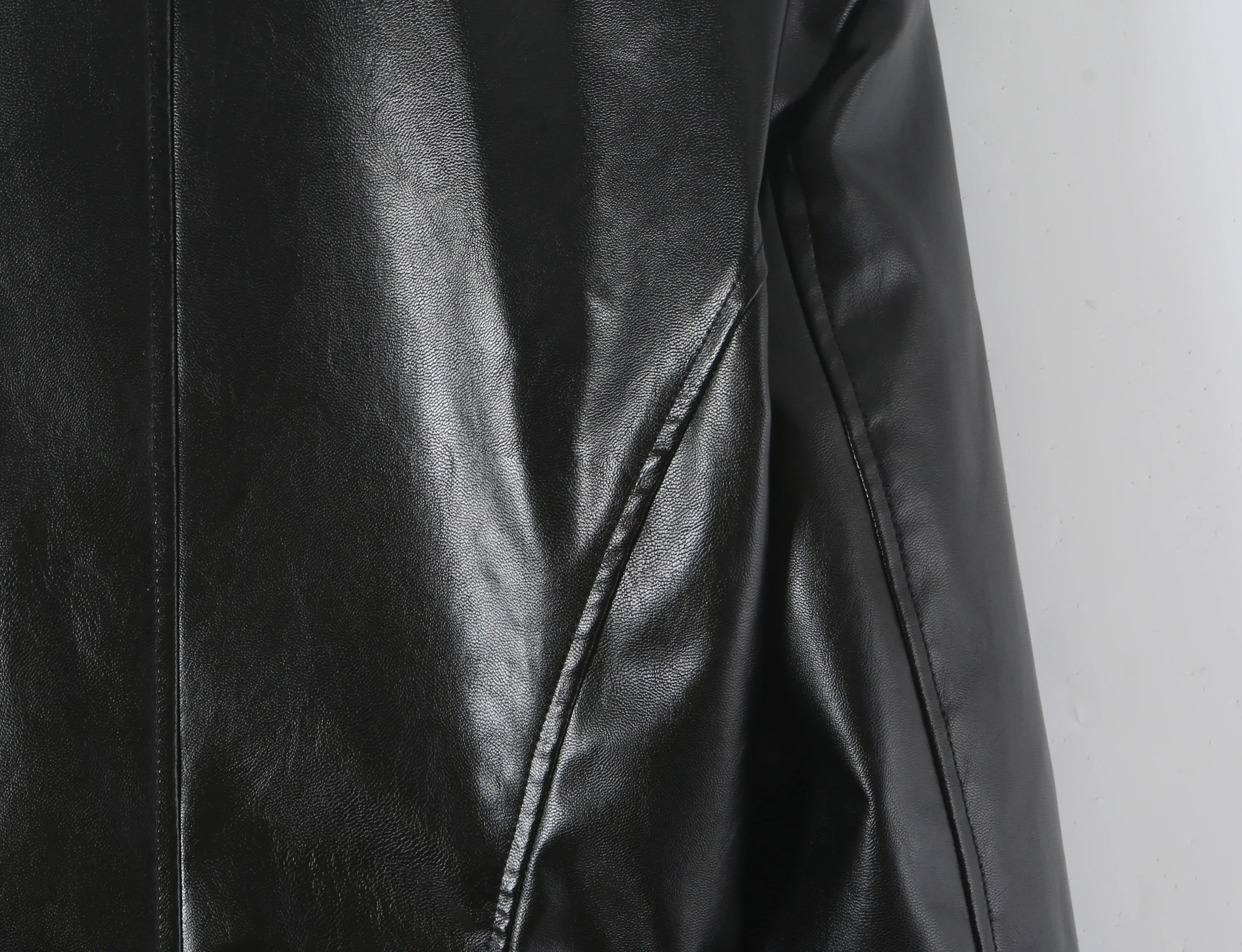 Autumn Women High Street Stand Collar Black PU Leather Blazer Slim Fit Front Hook Buttons Coat Outerwear