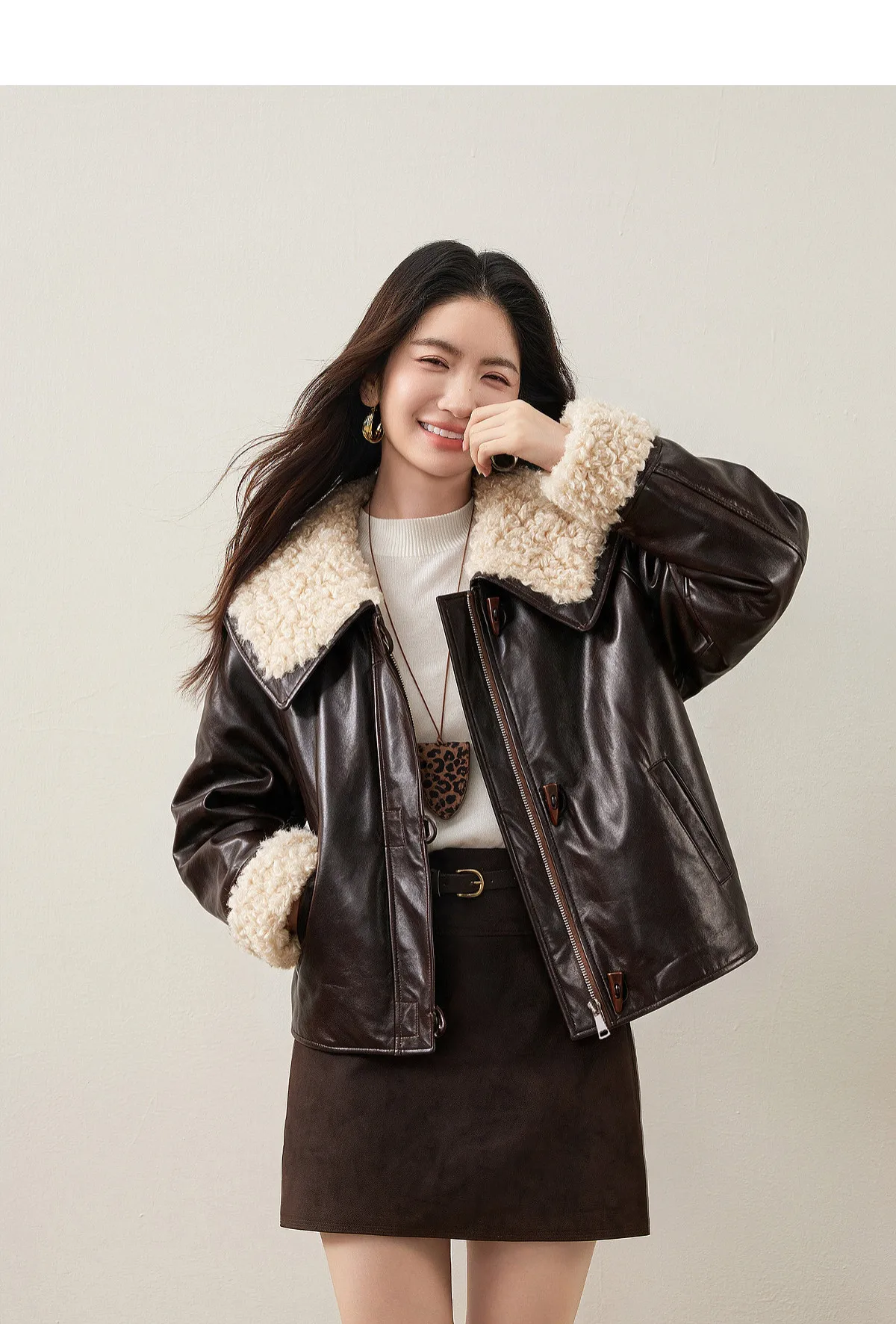 SENTUBILA Faux Fur Faux Leather Coat Women's Winter Wide 2026 Horn Buttons Loose Jacket Warm Vintage Plush Outerwear W64PD8069