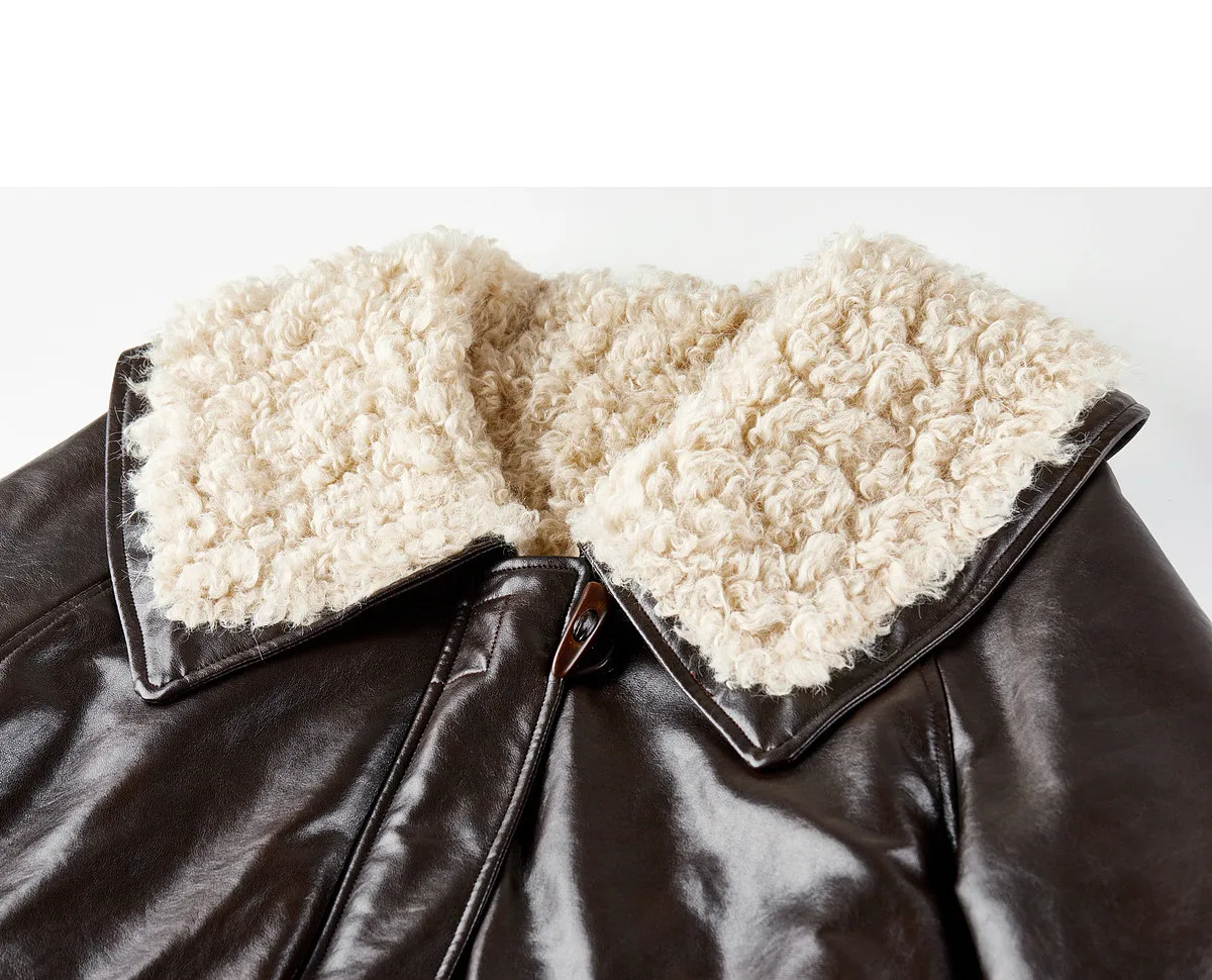 SENTUBILA Faux Fur Faux Leather Coat Women's Winter Wide 2026 Horn Buttons Loose Jacket Warm Vintage Plush Outerwear W64PD8069