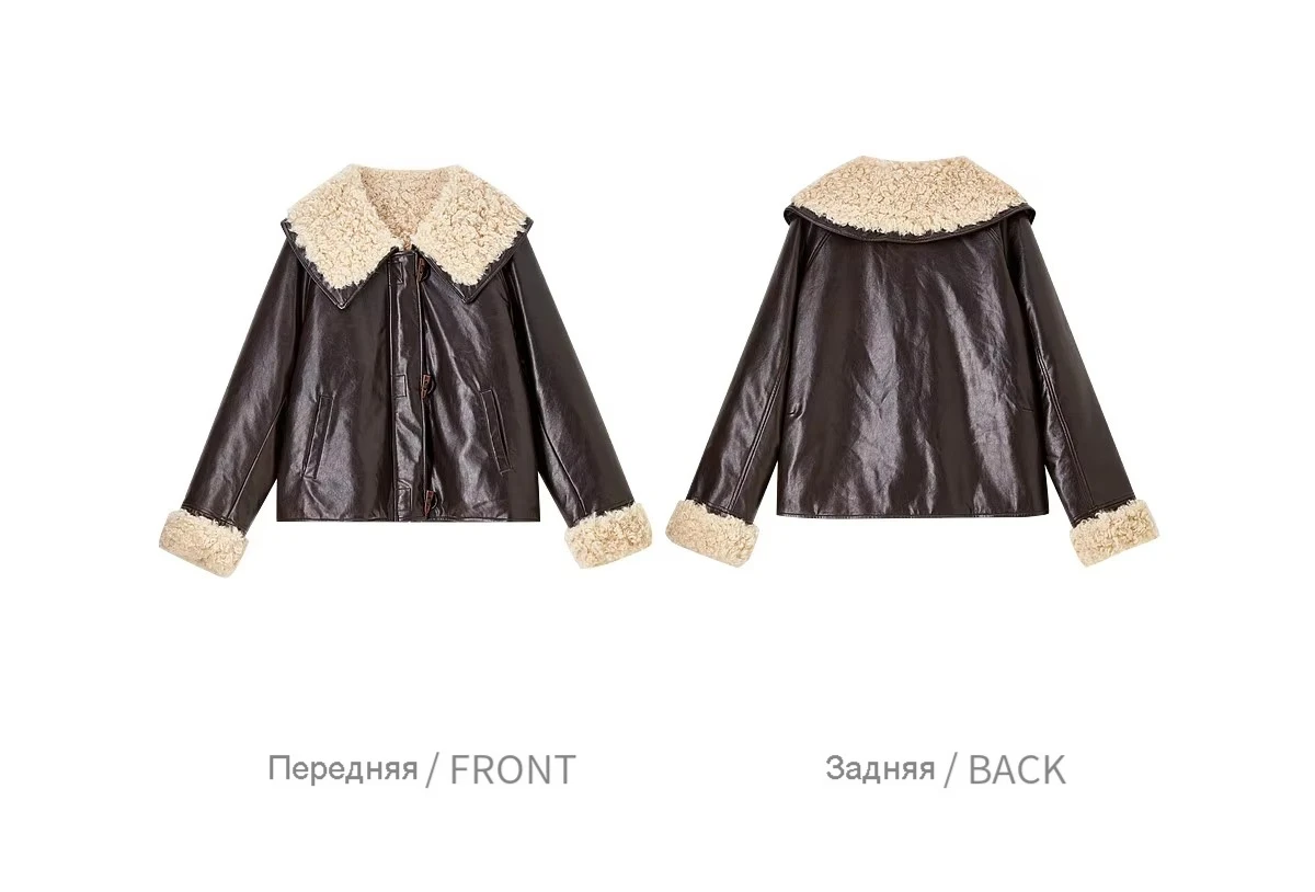 SENTUBILA Faux Fur Faux Leather Coat Women's Winter Wide 2026 Horn Buttons Loose Jacket Warm Vintage Plush Outerwear W64PD8069