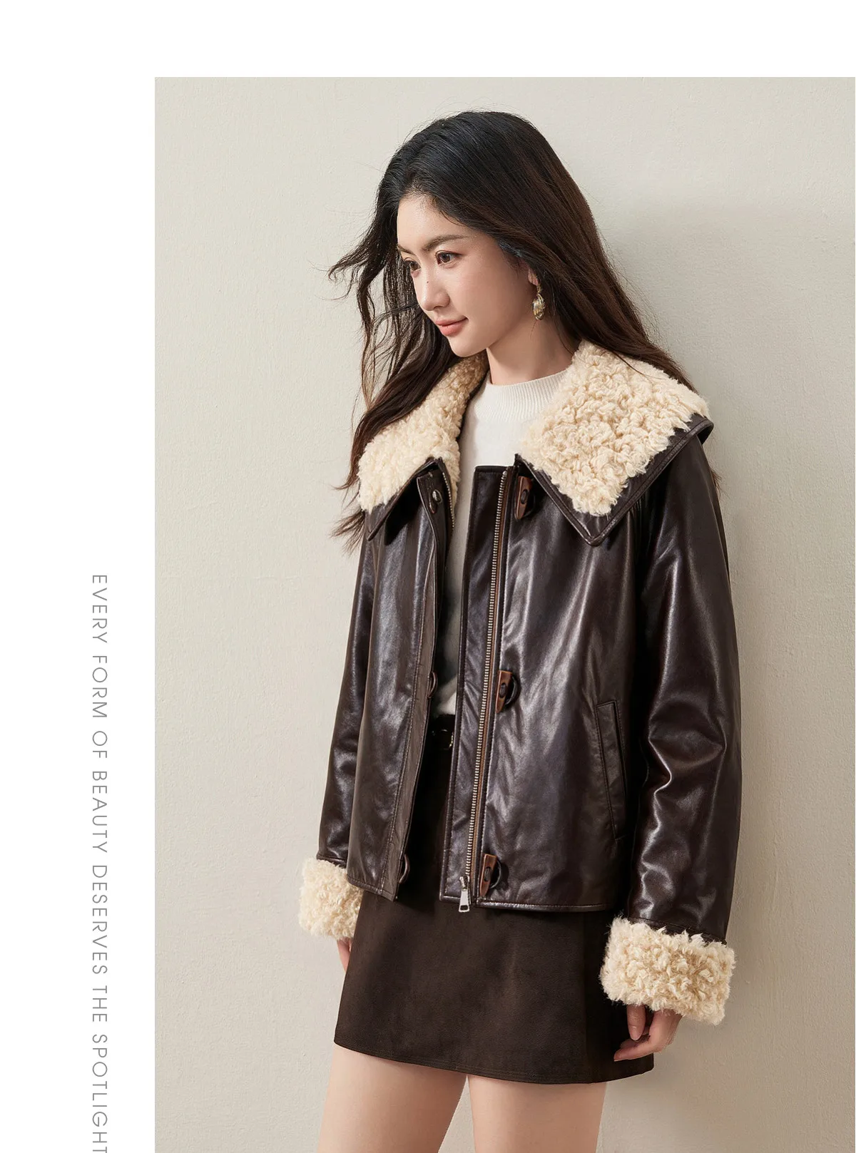 SENTUBILA Faux Fur Faux Leather Coat Women's Winter Wide 2026 Horn Buttons Loose Jacket Warm Vintage Plush Outerwear W64PD8069