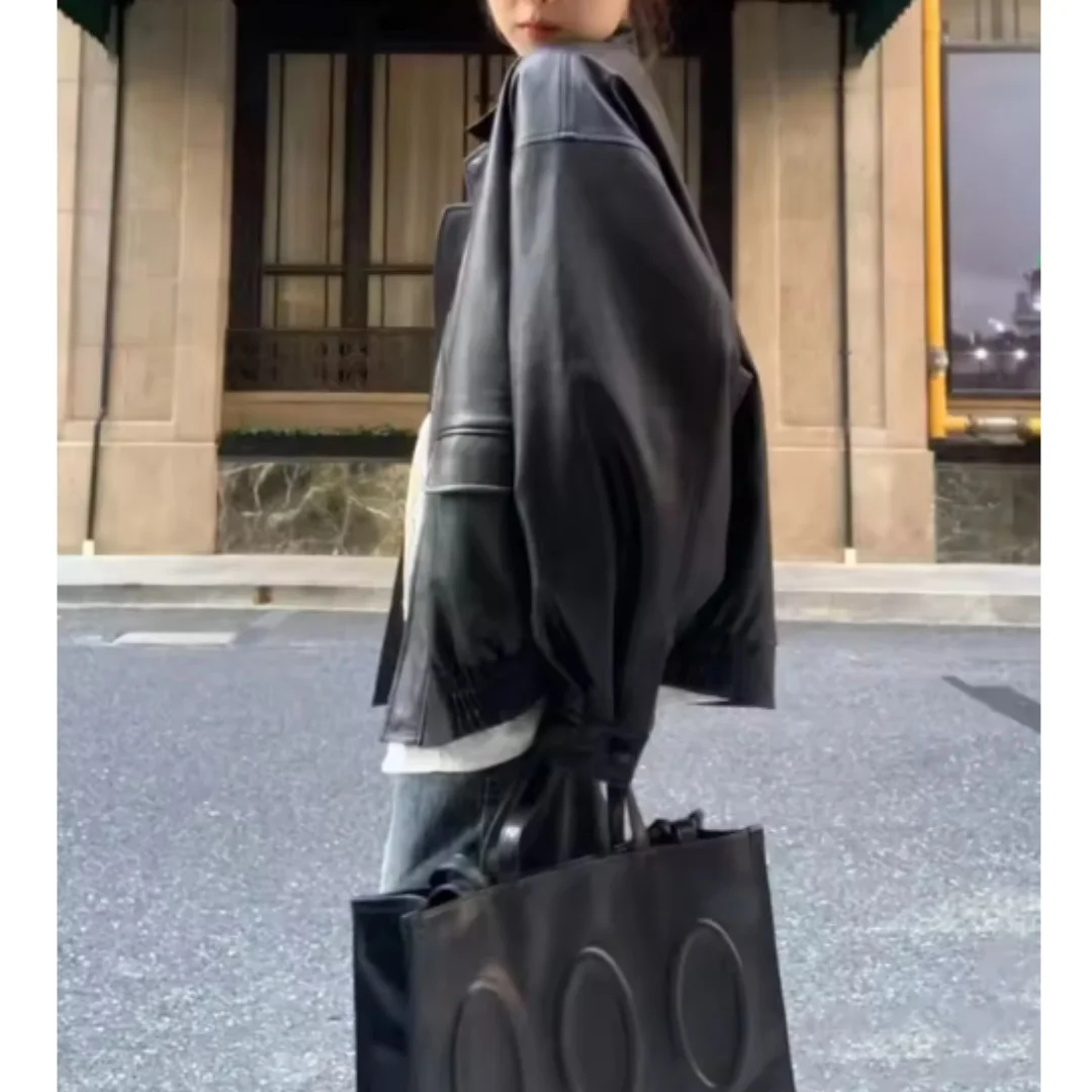 Vintage PU Leather Jacket Women High Street Techwear Moto Biker Coats BF Punk Loose Casual Cropped Outerwear Black Bomber Zipper