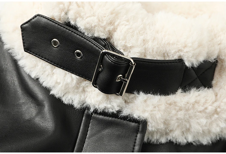 Mauroicardi Autumn Winter Loose Thickened Warm Black Pu Leather Jacket Women with Faux Fur Inside and Collar Furry Parka 2025