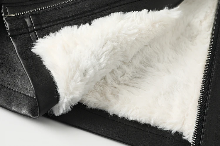 Mauroicardi Autumn Winter Loose Thickened Warm Black Pu Leather Jacket Women with Faux Fur Inside and Collar Furry Parka 2025