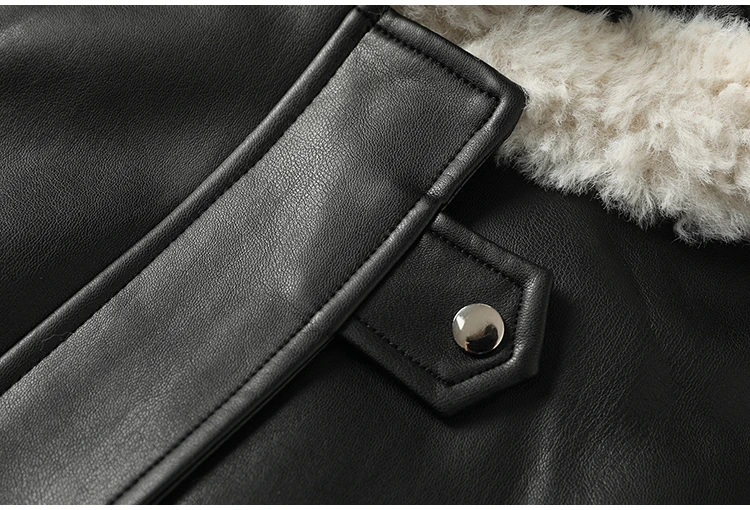 Mauroicardi Autumn Winter Loose Thickened Warm Black Pu Leather Jacket Women with Faux Fur Inside and Collar Furry Parka 2025