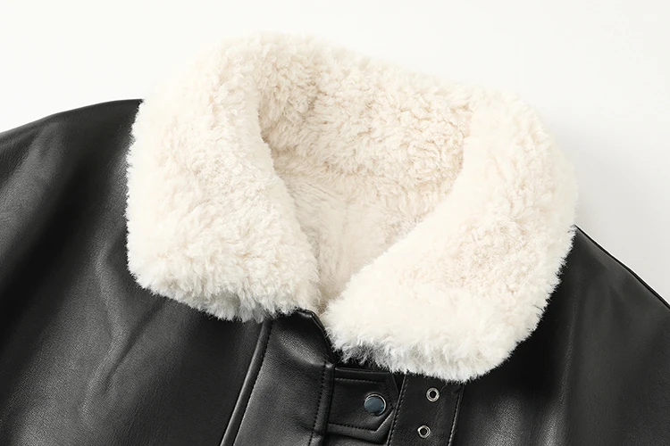Mauroicardi Autumn Winter Loose Thickened Warm Black Pu Leather Jacket Women with Faux Fur Inside and Collar Furry Parka 2025