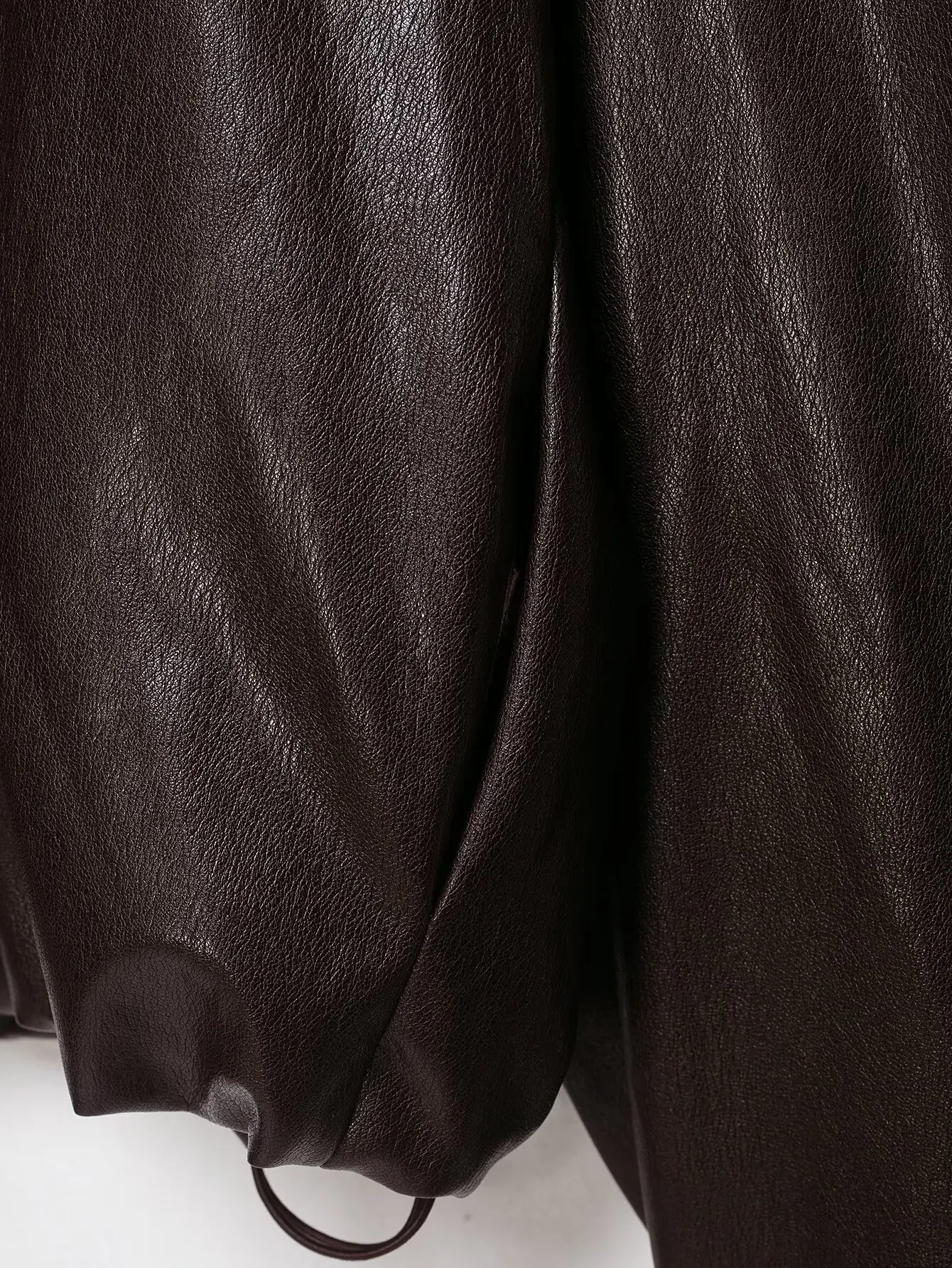 TFAFXY Women Short Jacket High Neck Zipper Long Sleeve Solid Lmitation Leather Effect Bomber Coat 2026 Autumn Casual Outwear