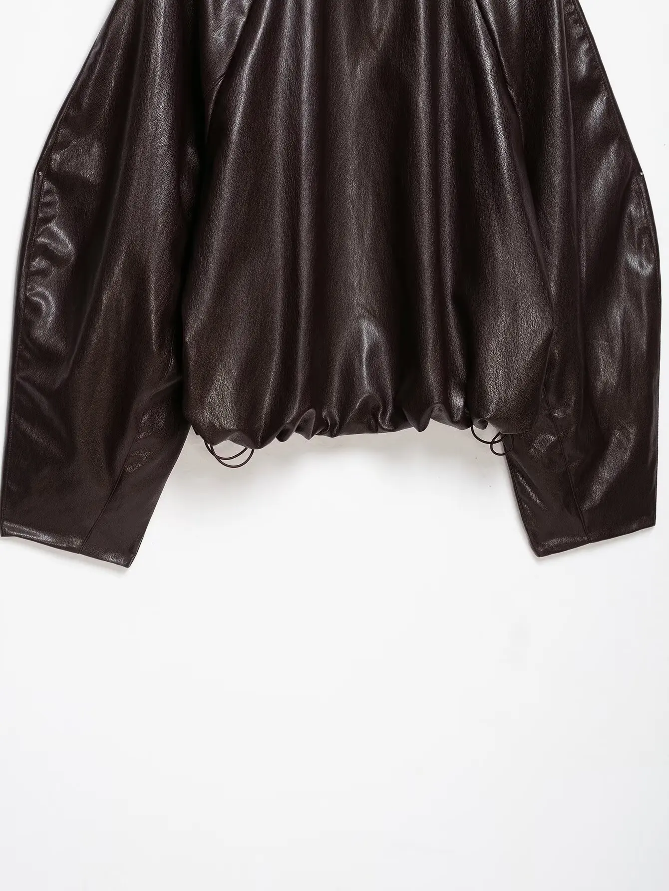 TFAFXY Women Short Jacket High Neck Zipper Long Sleeve Solid Lmitation Leather Effect Bomber Coat 2026 Autumn Casual Outwear