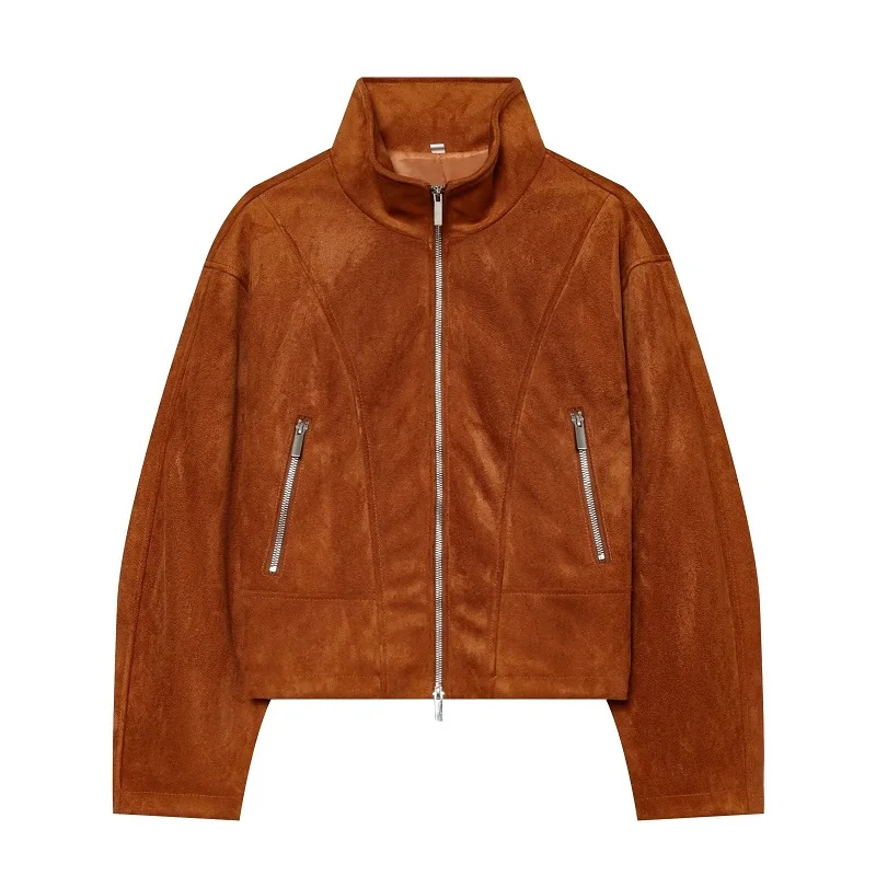 MUJER Faux Leather Jackets for Women High Collar Varsity Jackets Woman Autumn Winter Zip Women's Jackets Long Sleeve Women Coat