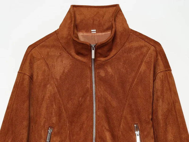 MUJER Faux Leather Jackets for Women High Collar Varsity Jackets Woman Autumn Winter Zip Women's Jackets Long Sleeve Women Coat