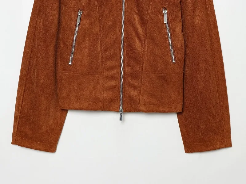 MUJER Faux Leather Jackets for Women High Collar Varsity Jackets Woman Autumn Winter Zip Women's Jackets Long Sleeve Women Coat