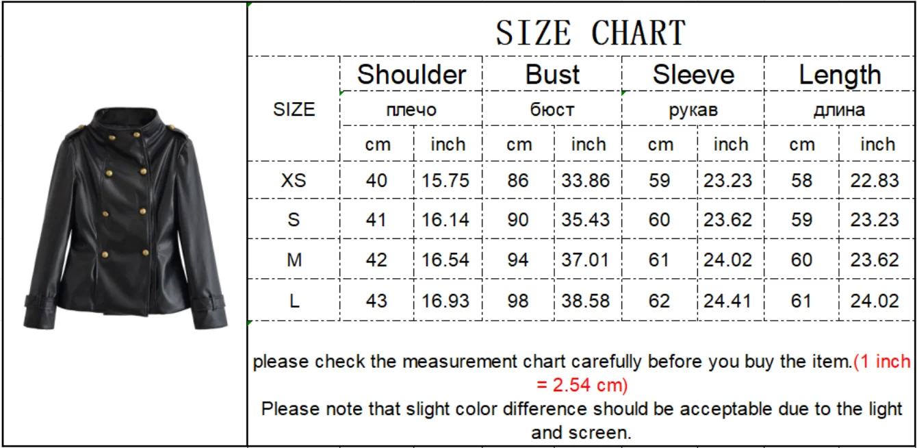 TFMLN Autumn Women Faux Leather Jacket Slim Double Breasted Stand Collar Long Sleeve Short PU Coat Vintage Casual Outerwear