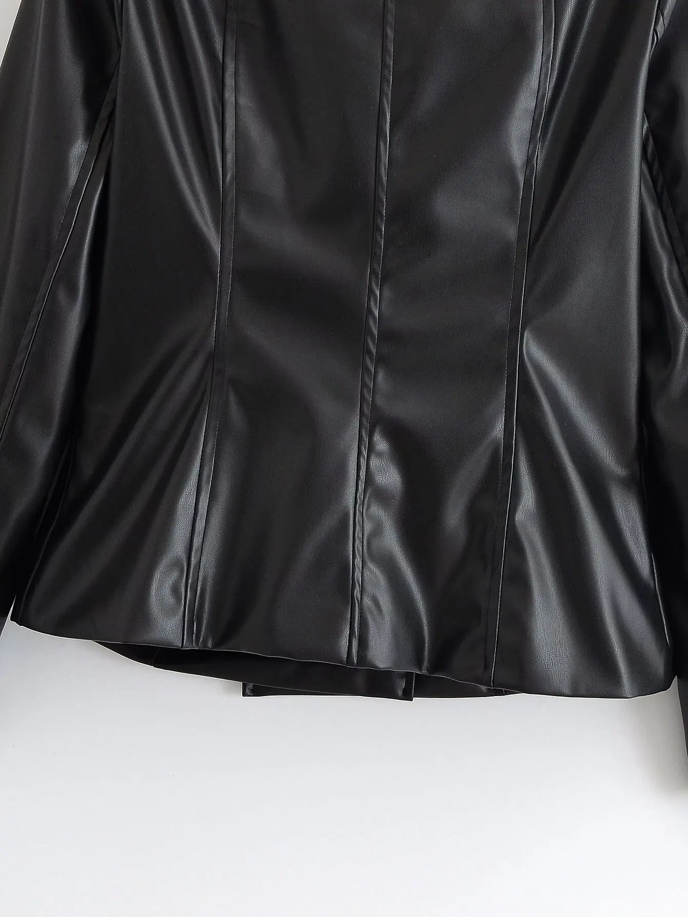 TFMLN Autumn Women Faux Leather Jacket Slim Double Breasted Stand Collar Long Sleeve Short PU Coat Vintage Casual Outerwear