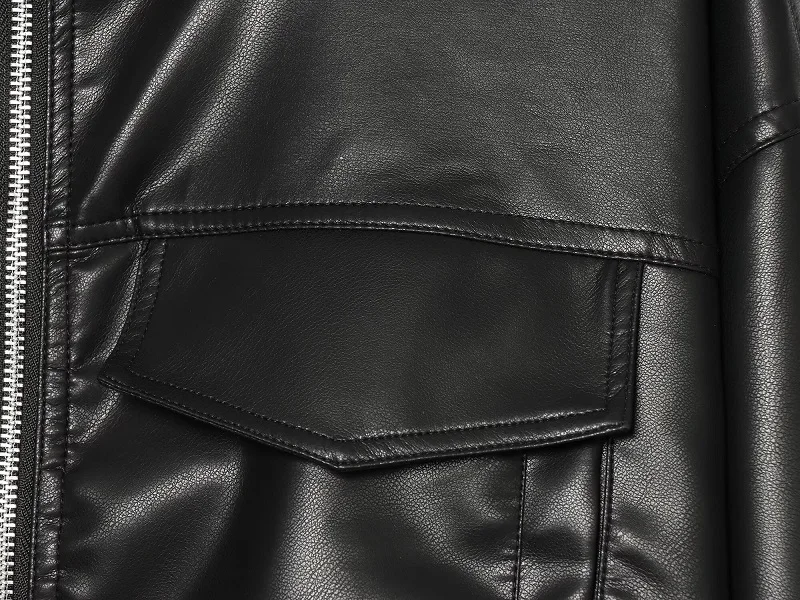 MUJER Faux Leather Bomber Jackets for Women Autumn Pleated Zip Women's Jacket Drawstring Outdoor Womens Coats Fashion Outerwears
